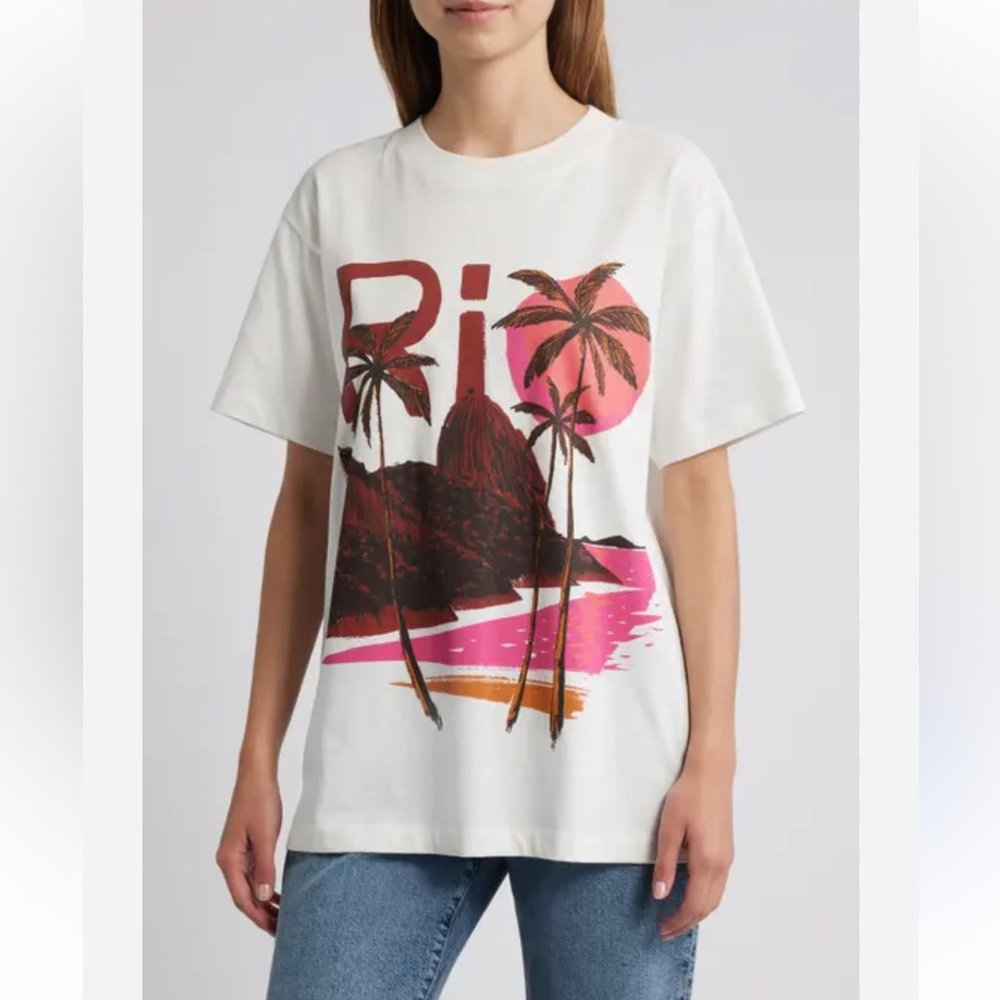 Farm Rio Rio White cotton Graphic oversized  T-Shirt